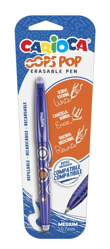 Pen Erasable 0.7mm, Blue Color, Carioca Oops