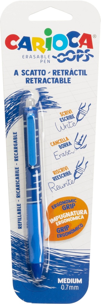 Pen Erasable 0.7mm, Blue Color,Retract, Carioca Oops