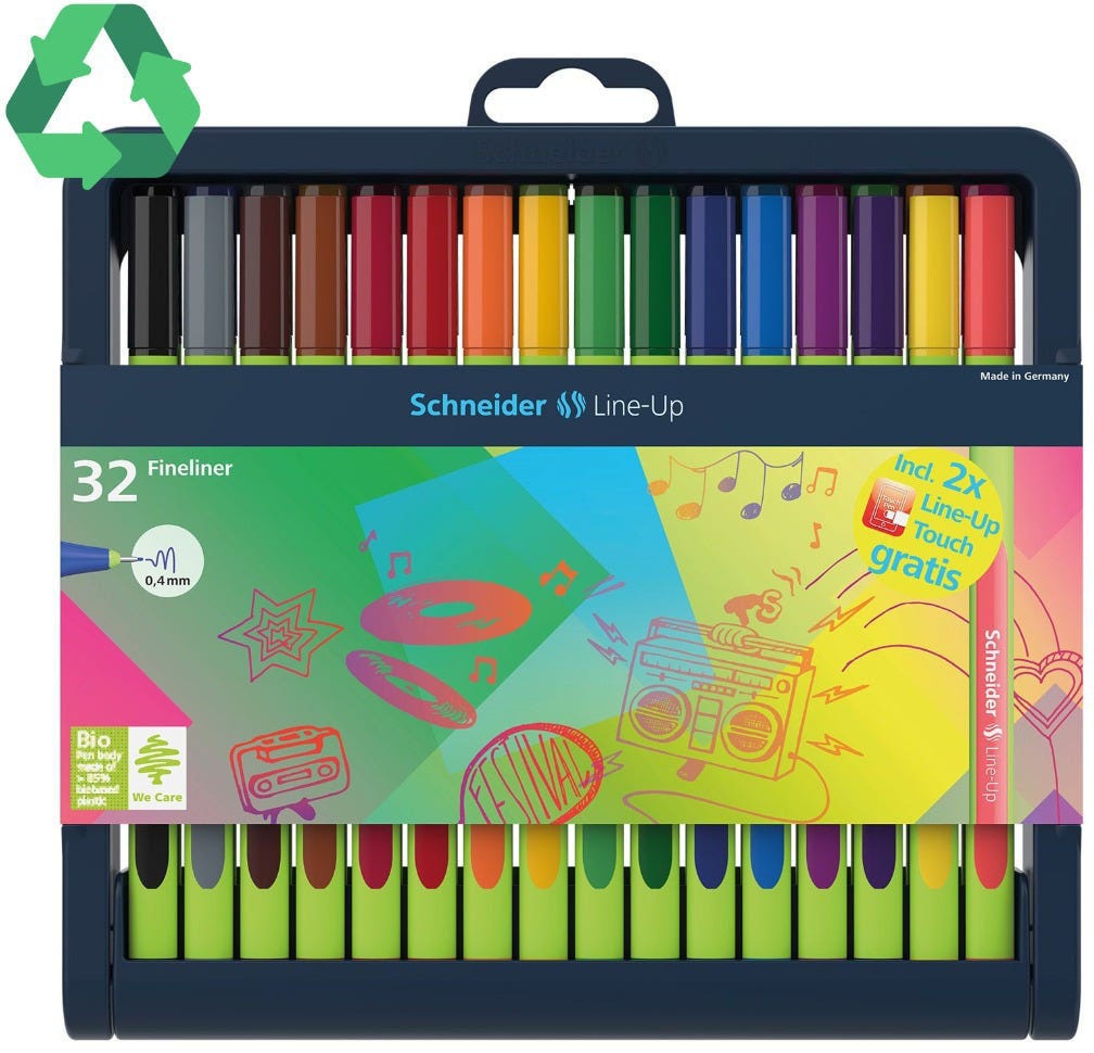 Fineliner Line-Up 0,4 Adjustable Pencil Case Stand 32 Pcs Schneider