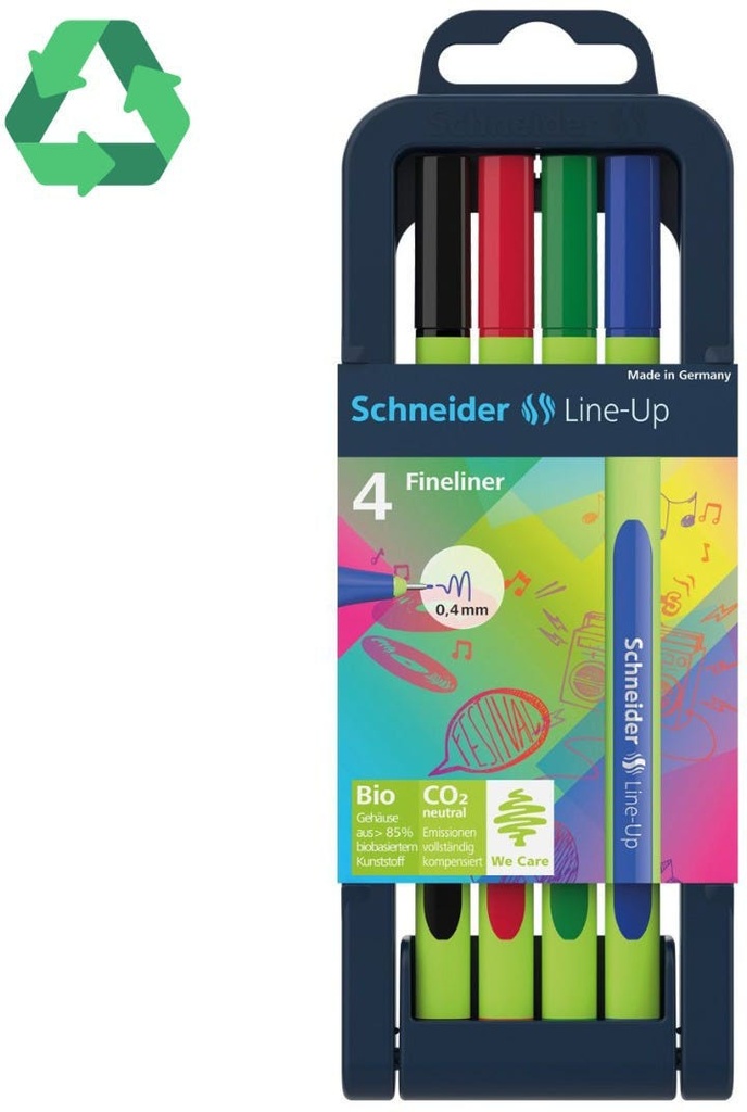 Fineliner Line-Up 0,4 Assorted Adjustable Pencil Case Stand 4 Pieces Schneider