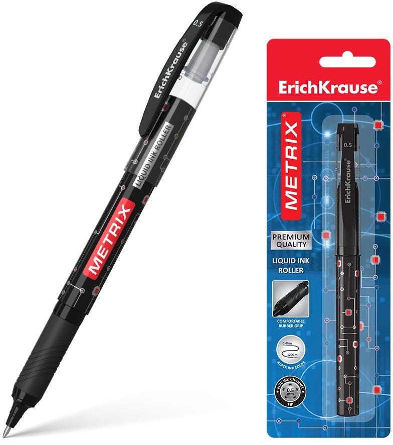Rollerball pen ErichKrause® Metrix®, black color (1 pcs in blister)