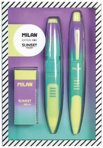 Stationery Set, (Sharpener + Mec Pencil + Pen) Edition Box Sunset Writing Instruments, Yellow