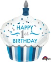 P40 1St Birthday Cupcake Boy Supershape Holo Balloon
