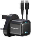 Powerology Ultra-Compact GaN Charger With USB-C To USB-C Cable 1.2m/4ft , Black