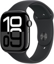  ساعة أبل Watch Series 10 GPS مقاس 46 مم، هيكل من الألومنيوم باللون الأسود الفاحم مع سوار رياضي أسود - M/L